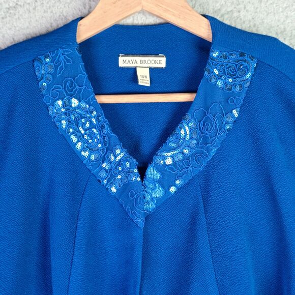 Maya Brooke 18W Blue Lace Embellished Open Front Jacket Dressy Plus Size - Picture 2 of 10